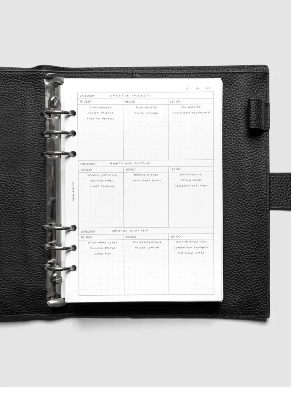 Cloth & Paper A5 Declutter Planner Inserts | Minimalist Planner Refill